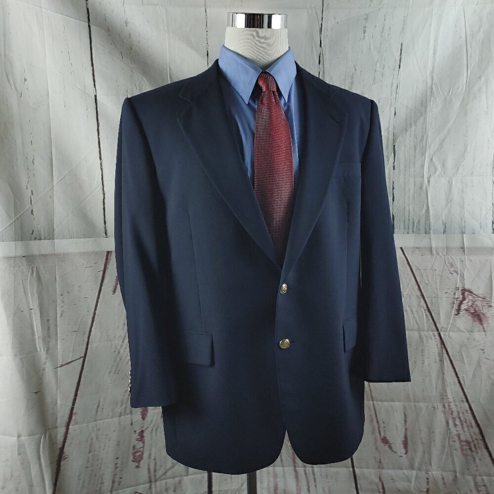 Jos A Bank Executive Collection 44R Wool Gold Buttons Blue Blazer Sport Coat